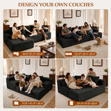 96.8" Boneless Couch Cloud Modular Sectional Sofa with L Shaped Chaise, Modern Comfy Corduroy Upholstered Deep Seat Couches Lounge with 5 Pillows for Living Room Bedroom(Black, Left Facing Chaise)