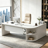 SimpArt Executive L-Shaped Office Desk with Storage Shelves, Modern Executive Desk with Curved Edge, Large Workstation Desk for Home Office, Business Office Furniture