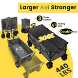 Sekey 48''L Collapsible Foldable Extended Wagon with 440lbs Weight Capacity, Heavy Duty 300L Folding Utility Garden Cart. Grey