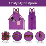 Stenffy Kitchen Apron, Work Apron, Canvas, Multiple Pockets, Gardening, Painting, BBQ, Artist, Carpenter, Sizes M to XXL, Purple