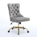 Gray Velvet Vanity Chair with Wheels, Armless Home Office Desk Chairs