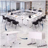 WXHYMXFDC Folding Conference Table with Wheels Modular Foldable Training Tables with Flip Top Business Style Wooden Training Table with Strong Metal Frame for Office Schools Libraries,White,55in,12