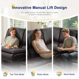 3 Seater Reclining Sofa, Recliner Sofa with Liftable Console (Pu, Brown)
