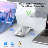 Bluetooth Wireless Arc Travel Mouse, Bluetooth 5.0/4.0 & 2.4G Tri-Mode, Rotating Foldable Ergonomic Mice, Type-C Rechargeable Multi-Device for Microsoft Laptop, PC, MacBook, Chromebook,Lenovo - Silver