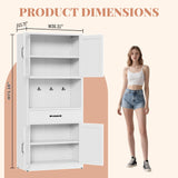 FLIXELIO 72" Tall Steel Kitchen Pantry Cabinet with Large Countertop and Adjustable Shelves, Metal Farmhouse Storage Cabinets with Microwave Stand, Kitchen Hutch Cabinet for Dining Room