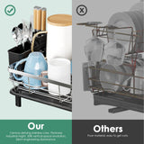 MOUKABAL Dish Drying Rack - Stainless Steel Dish Rack, Dish Racks for Kitchen Counter, Drying Rack Kitchen with Removable Utensil Holder, Drainboard and Glass Organizer (Black)