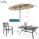 PHI VILLA 8 Pcs Patio Dining Set w/ 13ft Double-Sided Patio Umbrella(Beige)