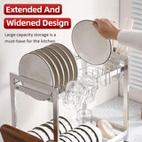LIZWETEC Dish Drying Rack, Double Layered countertop Kitchen Organizer with Drainage Large Bowl Rack and Storage Rack with Drainage Board (Silver Upgraded Version)