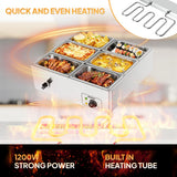 ROVSUN 42.3QT 6-Pan Electric Commercial Food Warmer, 110V Stainless Steel Bain Marie Buffet, 6.9 QT/Pan Stove Steam Table with Temperature Control & Lid for Parties, Catering, Restaurants