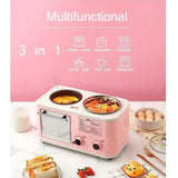 JDXQBLD Portable Multifunction 3 in 1 Breakfast Machine, Electric Mini Oven, Family Breakfast Station for Baking, Frying,Blue