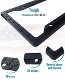 RCKJNJ American Flag License Plate Frames- Black Plastic Patriotic Car Tag Holder with Mounting Hardware & Screws Caps，2 Pack 4 Holes for Front Rear