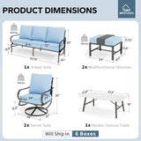 MFSTUDIO 6 Piece Metal Patio Furniture Set with Blue Cushion