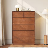 SUCSSRICH Solid Wood Dresser for Bedroom, Natural Solid Wood 6 Drawer Dresser,45.3" Tall Mid Century Modern Chest of Drawers, Closet Storage Organizer for Living Room, Bedroom