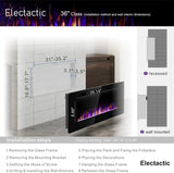 Electactic 36 Inch Electric Fireplace Insert Ultra-Thin - Recessed & Wall-Mounted Fireplace Heater with Thermostat, Adjustable Flame, Remote Control - Linear with Timer, Touch Screen, 750/1500W