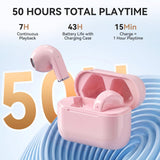 WWU Wireless Earphones, in-Ear Earbuds with Charging Case, 43H Playtime Long Playback Time, Compact and Lightweight, Bass Stereo Sound, IPX7 Waterproof Earphones for Gym/Running/Work，Pink
