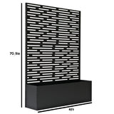 Black Freestanding Metal Privacy Screen Room Divider with Flower Box