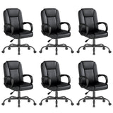 Keratee Executive Office Chair, Leather Desk Computer Chair with Armrests, Mid-Back Swivel Adjustable Ergonomic Design for Home Office, 6PC, Black