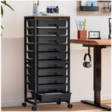 SYKIARIOL Rolling Cart with Drawers,10 Drawer Rolling Cart, Rolling storage cart with drawers, Black Rolling Drawer Cart, Teacher Rolling Cart