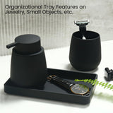 DAHACIS Black Bathroom Accessories Set, Modern 3 Pcs Bathroom Essentials - Soap Dispenser, Toothbrush Holder & Tray, Countertop Vanity Organizer (Black)
