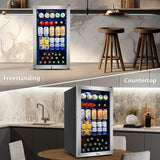 Tylza Beverage Refrigerator Cooler, 130 Cans 3.22 Cu.Ft Small Refrigerator with Low-E Glass Door, Lock, 17-Inch Beer Fridge for Drinks, Silver
