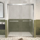 Shower Doors Glass Sliding,Semi-Frameless,1/4" Inch Sgcc Tempered Glass,Stainless Steel Pull Handle,Tempered Glass,Easy to Clean,Matte Black (Brushed Nickel, 60" W x 72" H)