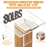 Portable Wooden and Acrylic Podium Lectern with Wheels, Wood Speaking Churches Pulpit Stand Design with 2 Storage Shelves