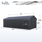 PHI VILLA 12x25 Carport, Metal Carports Canopy with Sidewalls Heavy Duty