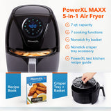 PowerXL Air Fryer 7 QT Maxx Classic, Extra Hot Air Fry, Cook, Crisp, Broil, Roast, Bake, High Gloss Finish, Nonstick, Black PowerXL