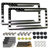 NJNYLLC American Flag License Plate Frame- Black Front Rear Patriotic USA ‌Car Tag Frames, 2 Pack Heavy Duty Brushed Aluminum Plastic Composite Holder with Screws Caps