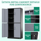 Letaya Metal Storage Cabinets with Lock Door and Shelves, Steel Garage Tool Cabinets for Home,Office, Warehouse,Lockers(71"-Black Gray)