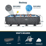 Bestway APX 365 18' x 9' x 52" Above Ground Pool, Rectangular Metal Frame Outdoor Swimming Pool Set with Sand Filter Pump, Ladder, and Cover, Dark Marble