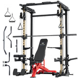 Major Fitness Drone3 Smith Machine All-in-One Home Gym Squat Rack with Cable Crossover & Pull-Up Station, Heavy-Duty Full-Body Workout for Strength Training (D3SMS-KHA (with Bench Elite RD)