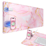 Wireless Charging Mouse Pad with Phone Holder, 31.5"x15.8" in, Pink Marble