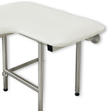 32" x 22.5" White Padded Wall Mount Folding Right-Handed Transfer Bench Shower Seat with Legs, ADA Compliant