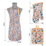 Alselo Oven Mitts and Pot Holders with Chef Apron,Set of 5 Heat Resistant Kitchen Gloves and Silicone Non-Slip Potholders Adjustable Neck Buckle Chef Apron, Cotton Nice Design for Cooking (Cat)