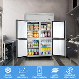 Ferueo Commercial Refrigerator 48" W 4 Door Stainless Steel Reach-in Solid Door Upright Fridge Fan Cooling 36 Cu.ft Refrigerators 32-47°F