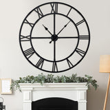 Ohweog 48 inch Large Wall Clock for Living Room Decor – Easy-Assembly (KD) Silent Non-Ticking Modern Farmhouse Wall Clock, Oversized Decorative Metal Roman Numeral Clock, Black