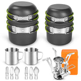 Odoland 16pcs Camping Cookware Mess Kit, Lightweight Pot Pan Mini Stove with 2 Cups, Fork Spoon Kits for Backpacking, Outdoor Camping Hiking and Picnic