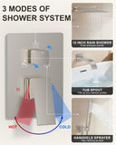 FAROLAN Brushed Nickel Shower System with Tub Spout, Wall Mounted Bathtub Shower Faucet Set, 12" Rainfall Shower Head and Handheld Shower Combo, High Pressure Shower Fixtures Set with Rough-in Valve