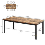 79 Inch Industrial Dining Table, Large Rectangle Kitchen Table with Metal Legs, Round Corners
