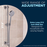 HammerHead Showers® Solid Metal 27.5 Inch Shower Slide Bar for Hand Held Shower Heads, Brushed Nickel | Adjustable Height Showerhead with Hose Rail System | Easily Adjust Height & Angle of Handshower