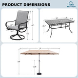 MFSTUDIO Outdoor Dining Set with 13 ft Beige Umbrella for 6, Grey Chairs