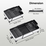 Urackify Large Dish Drying Rack - Triple Expandable Dish Rack for Kitchen Counter, Stainless Steel Sink Organization and Storage Essentials with Utensil & Pans Holder for Home and Appartment, Black