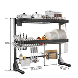 CUISIBOT Over Sink Dish Drying Rack, 3-Tier Full Stainless Steel Drainer Dish Rack Adjustable 20.9''-37.4'', Expandable Multifunctional Kitchen Organizer