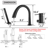 SUBEIXI Roman Tub Faucet with Hand Shower Matte Black 3 Hole Deck Mount Bathtub Faucet with Sprayer All Metal High Flow Bathtub Faucet Tub Filler High Arch Spout