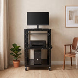 4 Shelves AV Cart Rolling Standing Desk Stand up Desk with Wheels & Tray
