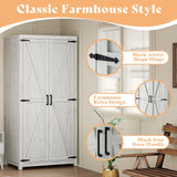 AMERLIFE Farmhouse Armoire Wardrobe Closet with 2 Barn Doors, 71'' Storage Cabinet with Hanging Rod & Shelf, Versatile Clothing Storage for Bedroom, White