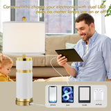 BLHDZJR Ceramic White Gold-Plated Decorative 28" Table Lamps Set of 2 with E26 Socket&Rotary Switch,USB A+C Ports,Modern Bedside Lamps for Nightstand,Bedroom,Living Room,Decoration,Office(Bulbs in)