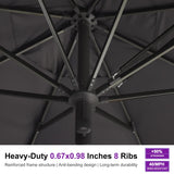 PURPLE LEAF Commercial Market Table Umbrella 13 FT Semi Auto Lift, Grey