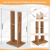 Portable Wooden and Acrylic Podium Lectern with Wheels, Wood Speaking Churches Pulpit Stand Design with 2 Storage Shelves